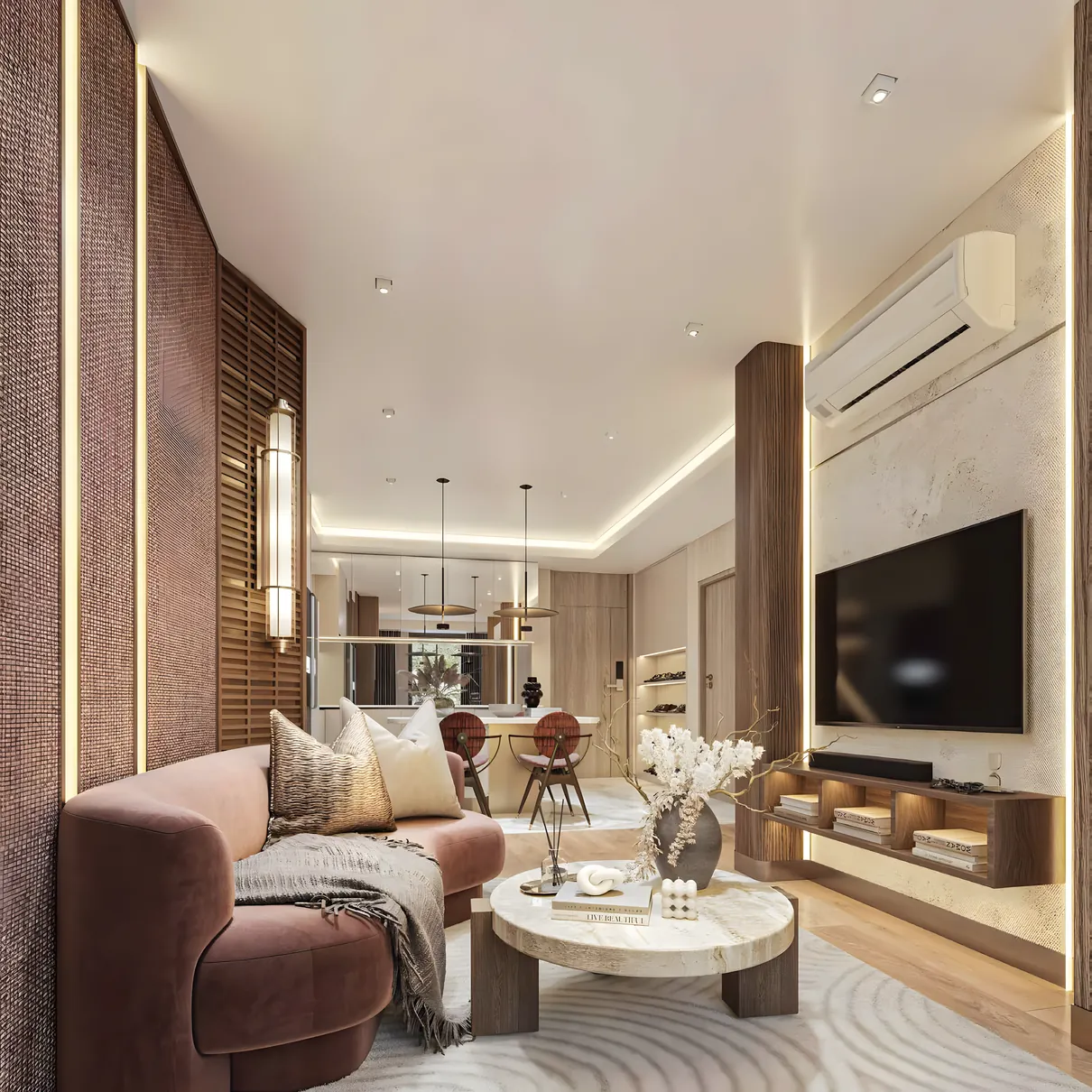 Salon d'un appartement avec deux chambres