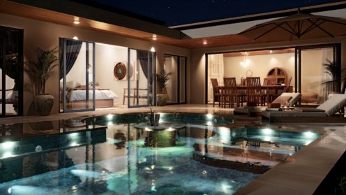Rendu 3D d'une villa avec piscine à Koh Samui