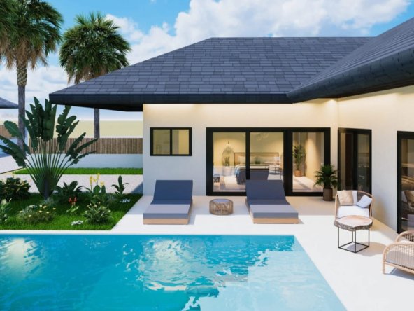 Villa 2 chambres leasehold Lamai Koh Samui, piscine privée terrasse et jardin tropical paysager