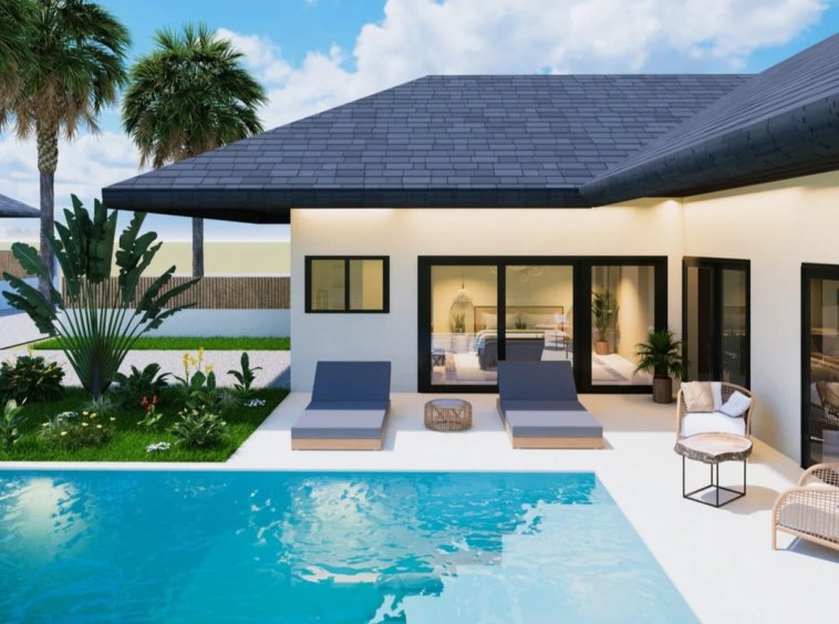 Villa 2 chambres leasehold Lamai Koh Samui, piscine privée terrasse et jardin tropical paysager