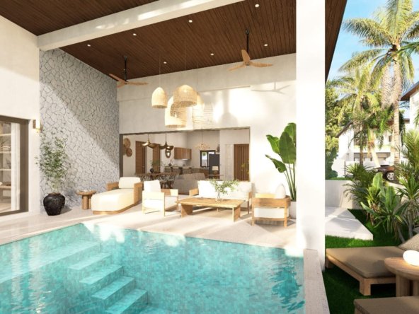 Piscine privée et jardin tropical d'une villa 2 chambres à vendre à Baan Dao, centre de Lamai, Koh Samui