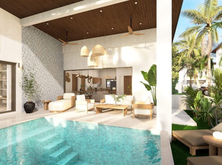 Piscine privée et jardin tropical d'une villa 2 chambres à vendre à Baan Dao, centre de Lamai, Koh Samui