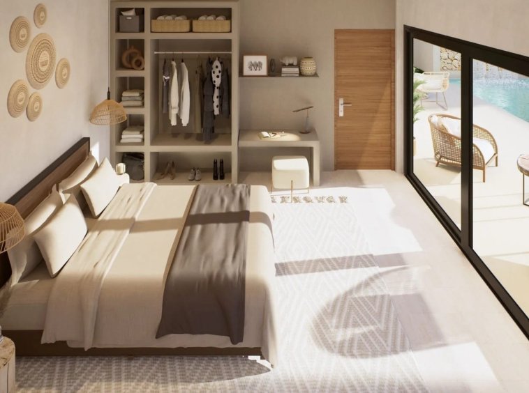Chambre principale villa 3 chambres Siam Harmony Lamai Koh Samui, dressing et accès direct piscine