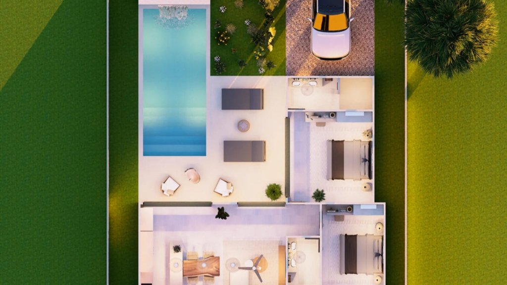 Plan villa 2 chambres Siam Harmony Lamai Koh Samui, piscine privée et jardin paysager tropical