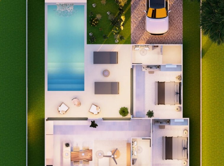 Plan villa 2 chambres Siam Harmony Lamai Koh Samui, piscine privée et jardin paysager tropical
