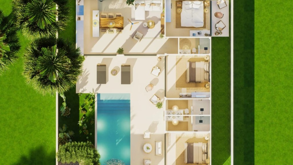 Plan villa 3 chambres Siam Harmony Lamai Koh Samui, piscine privée et jardin paysager tropical
