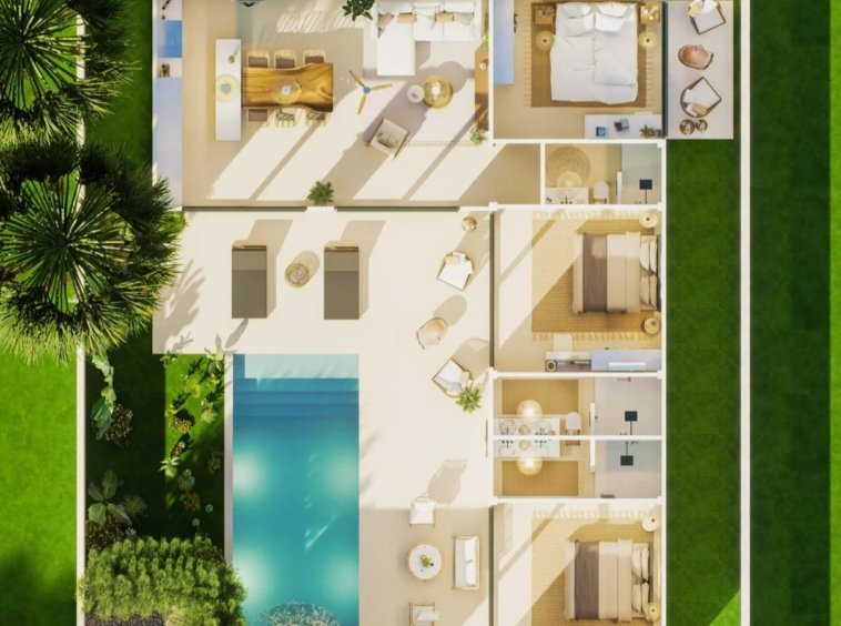 Plan villa 3 chambres Siam Harmony Lamai Koh Samui, piscine privée et jardin paysager tropical