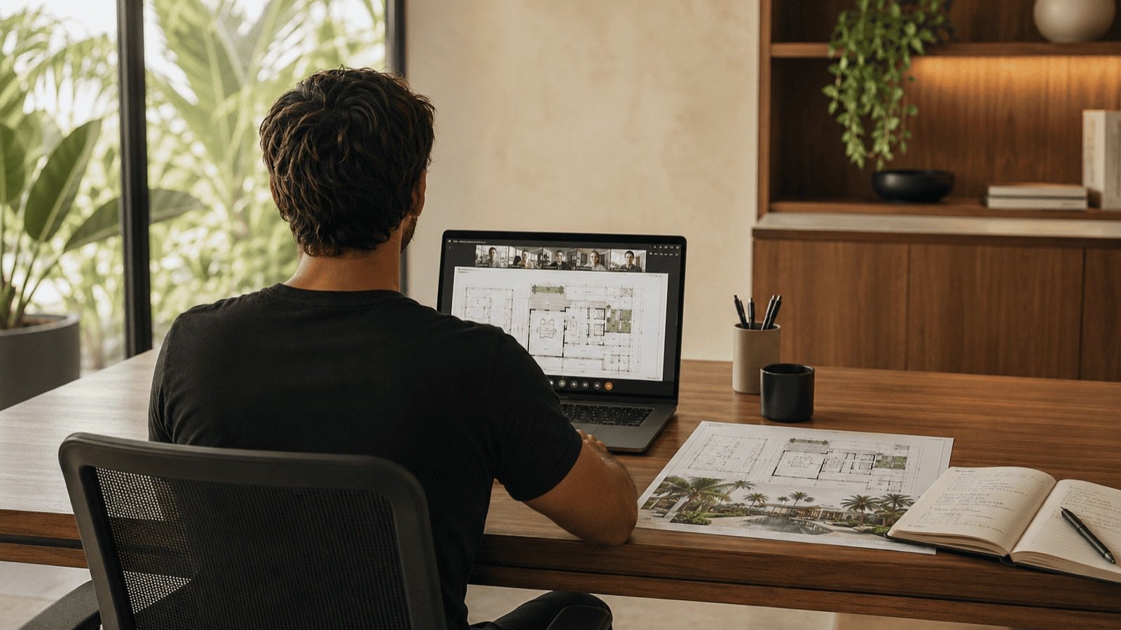 Brief en visio autour des plans d'une villa pour une vidéo 3D à Koh Samui