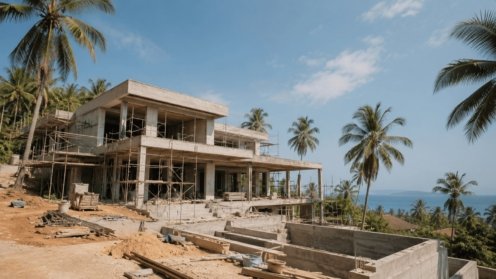 Chantier de construction d'une villa moderne à Koh Samui