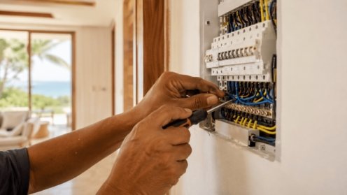 Installation d'un tableau électrique neuf dans une villa à Koh Samui
