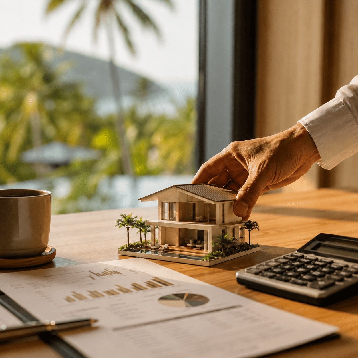 Maquette de villa et rapport chiffré d'investissement immobilier à Koh Samui