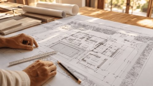 Plans 2D d'une villa dessinés par un architecte à Koh Samui