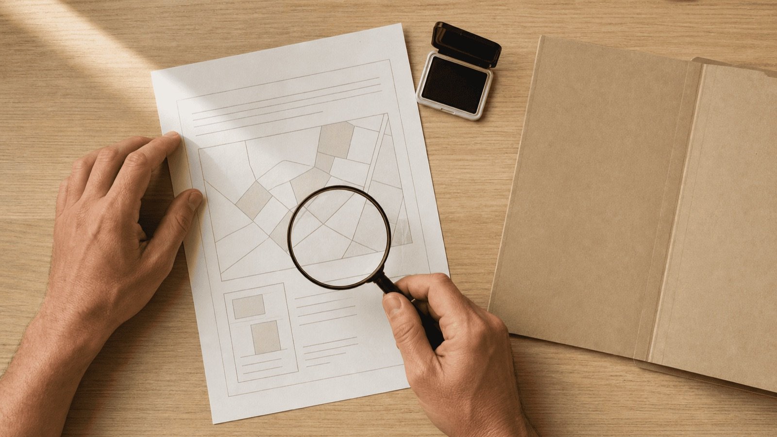 Loupe sur le plan cadastral d'une parcelle, la recherche de titre au Land Office