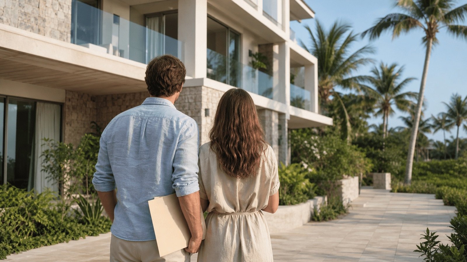 Couple d'acheteurs étrangers devant un condominium, l'éligibilité prévue par la Section 19 du Condominium Act