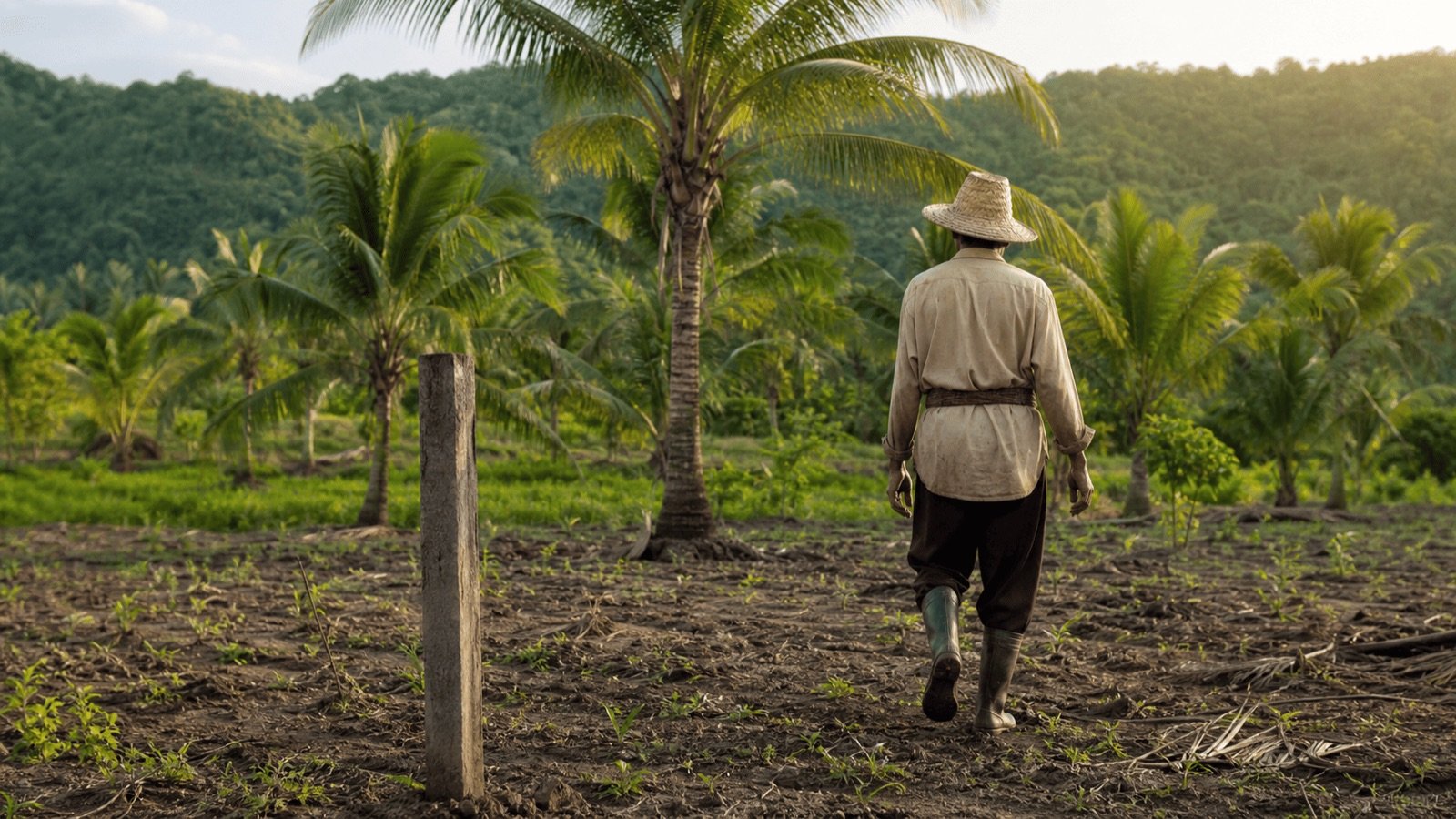 Agriculteur marchant sur une terre agricole bornée, une parcelle Sor Por Kor 4-01
