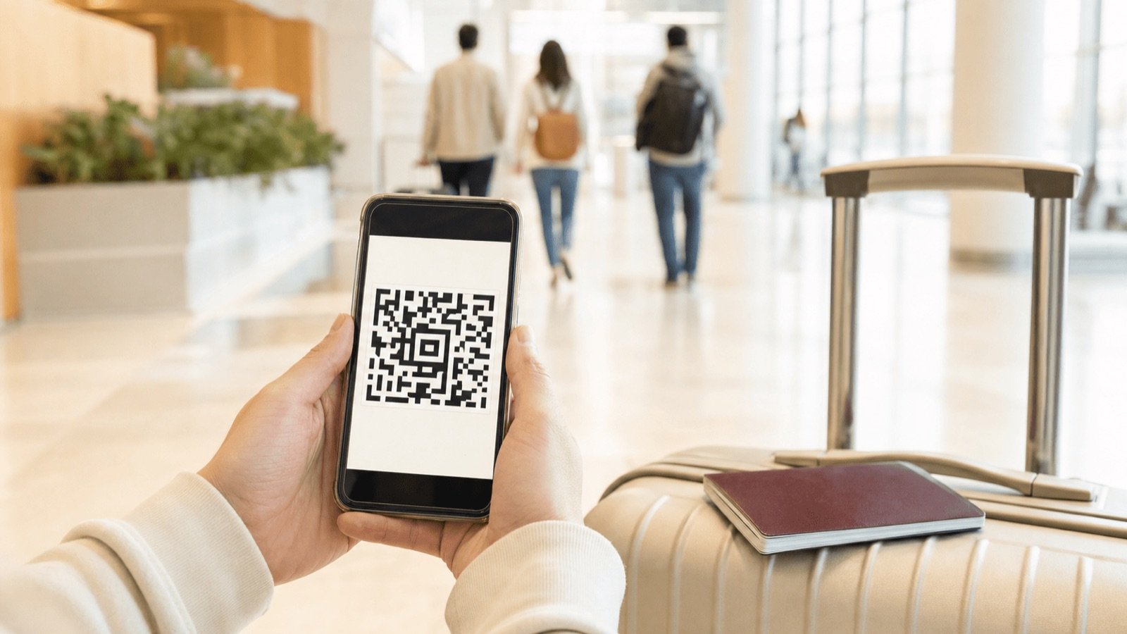QR code de la TDAC affiché sur un téléphone à l'aéroport avant le passage de l'immigration