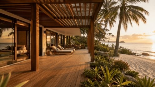 Terrasse en bois neuve et pergola d'une villa à Koh Samui