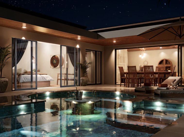 Rendu 3D de la piscine privée de la Villa B2 Eden Land