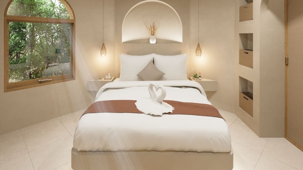 Rendu 3D d'une chambre avec lit double de la Villa Coco 3