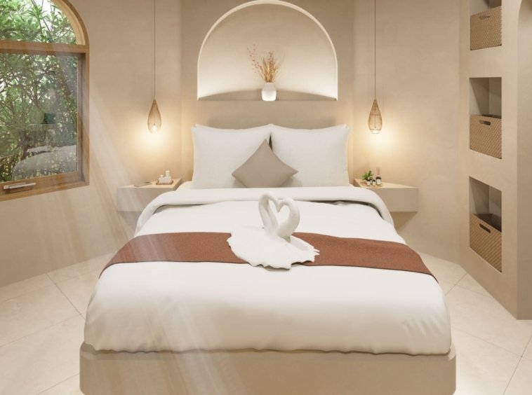 Rendu 3D d'une chambre avec lit double de la Villa Coco 5