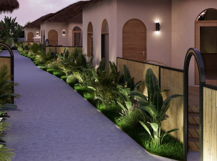 Rendu 3D de la Villa Coco 3 au toit de chaume à Lamai, Koh Samui