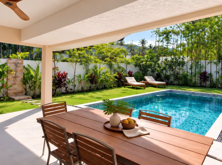 Terrasse couverte et piscine au sel privée de la Villa Chana 2 chambres, Na Mueang, Koh Samui