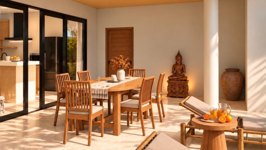 Rendu 3D de la salle à manger de la Villa Cholaland 2 chambres