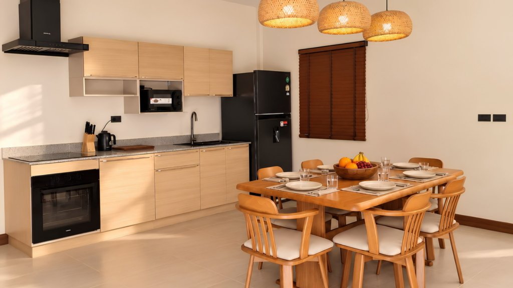 Cuisine équipée et coin repas de la Villa Chana 2 chambres