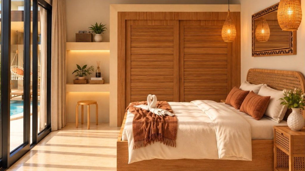 Rendu 3D de la chambre en rotin de la Villa Cholaland 2 chambres