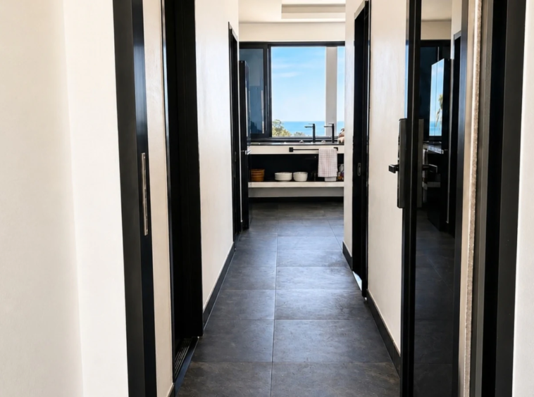 Couloir ouvert sur la vue mer de la Villa Azura